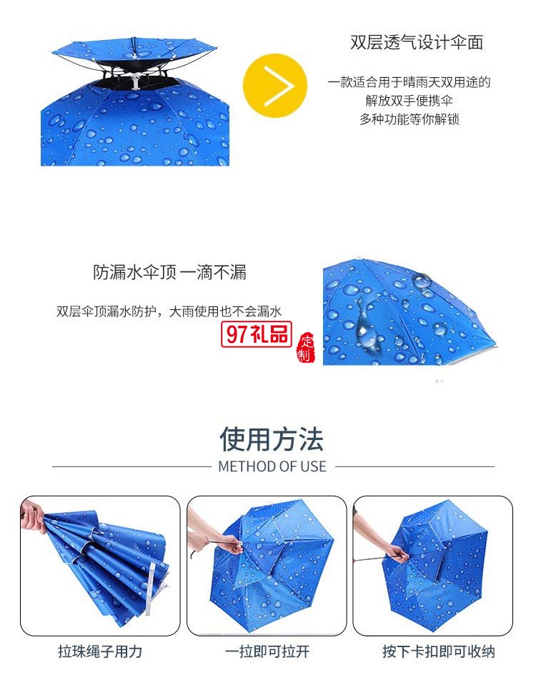 釣魚傘頭戴式帽子傘遮太陽(yáng)傘防雨定制公司廣告促銷禮品